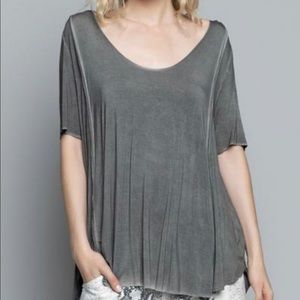 POL Gray Raw Hem Scoop Tee